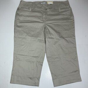 NWT Dressbarn Women Crop Slim Leg Pants Beige Cuffed Legs Stretch Cotton Sz 20